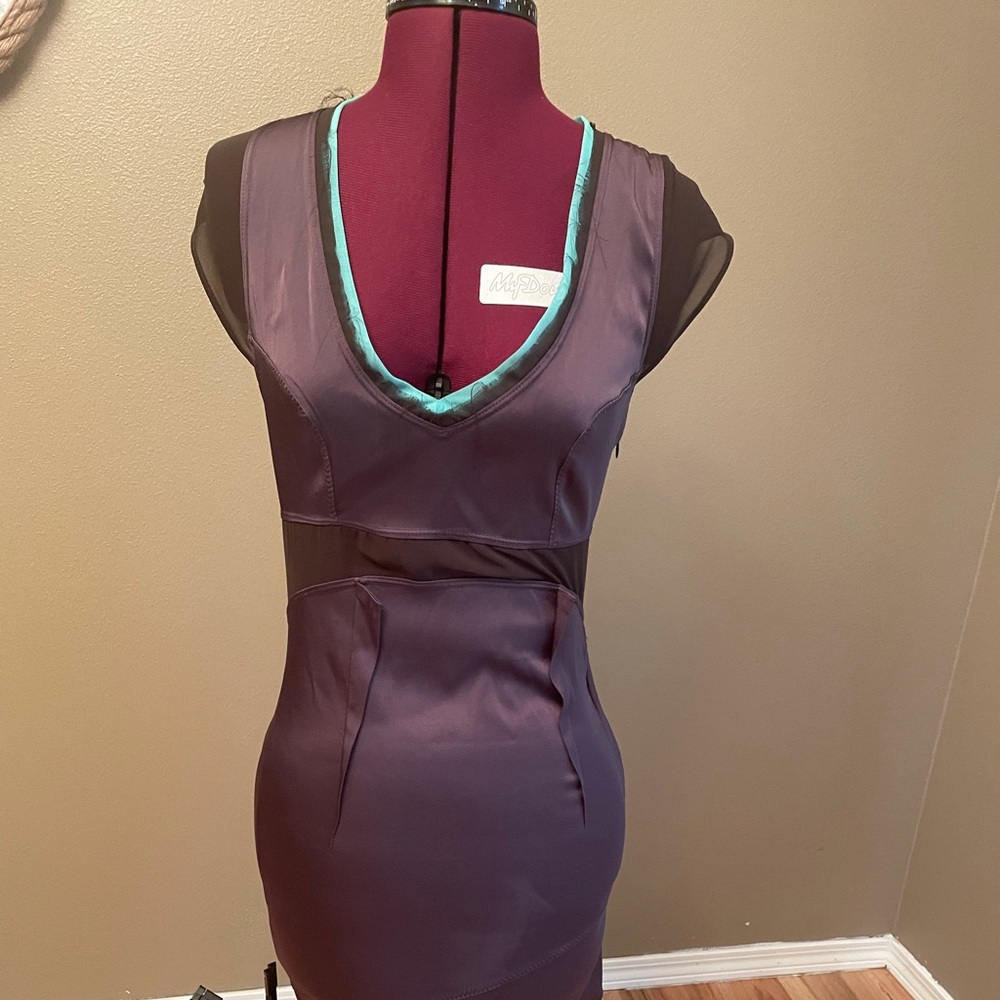 VPL Cartography Dress Mocha in Green v-neck size M